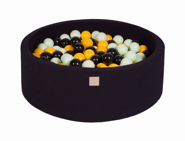 Ronde Ballenbak 200 ballen 90x30cm - Zwart met Gele, Zwarte en Licht groene ballen
